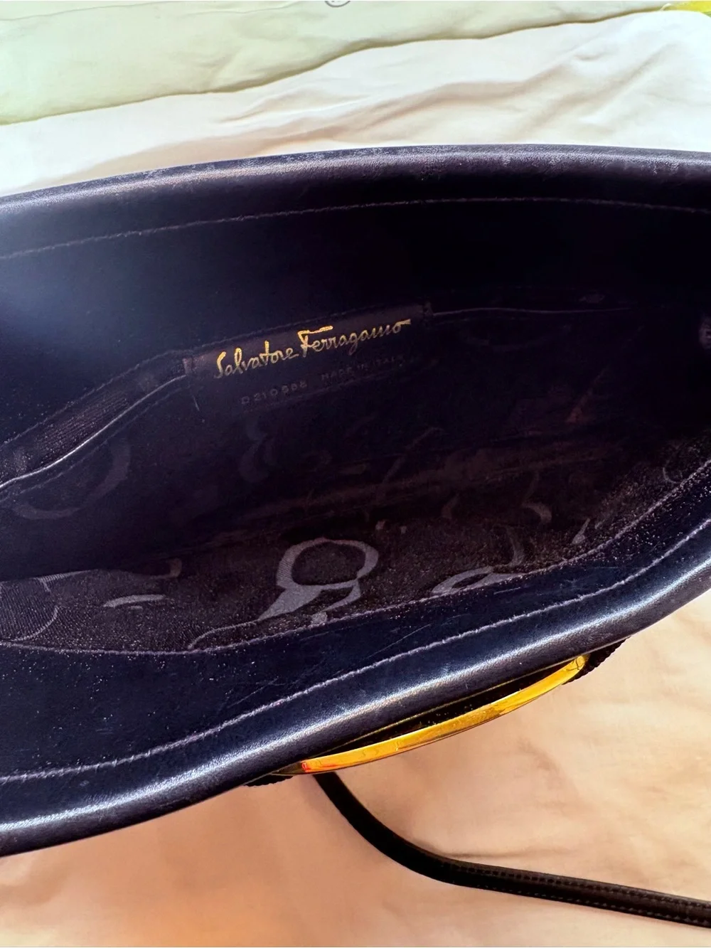 Salvatore Ferragamo Black and Gold Logo Interior Handbag